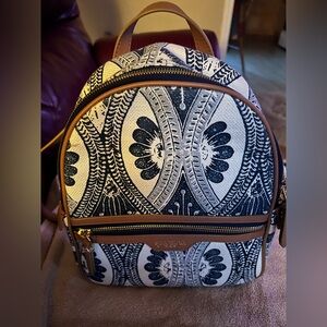 Spartina 449 Daufuskie Island Linen and Leather Navy and Cream Backpack